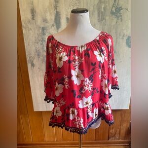 Peach Love California Women’s Size Medium Floral Dressy Blouse. Festive …